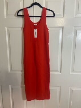 NWT The Drop Women's Yasmin Ribbed Midi Tank Dress in Fire Orange